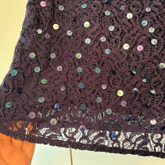 Ann Taylor LOFT Royal Blue Lace Blouse with Sequin Disks - Fully Lined - Medium - Picture 3 of 5